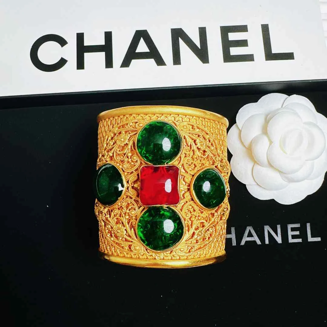 95新 Chanel/香奈儿 柚礼中古/香奈儿红绿琉璃素金手镯LZ402769