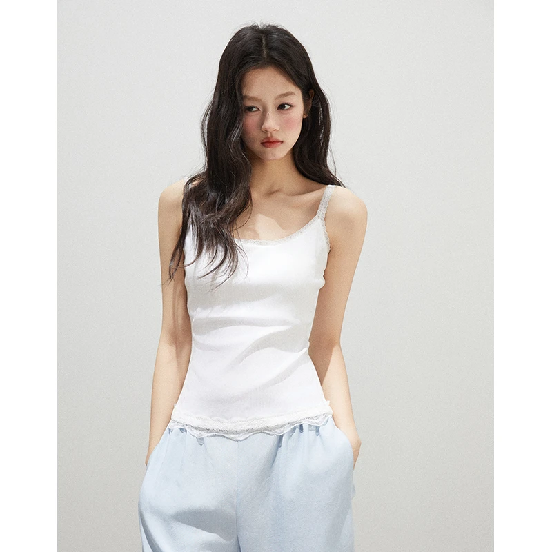 Chic ones凉感莱赛尔上衣女 蕾丝内搭外穿白色吊带背心 带胸垫