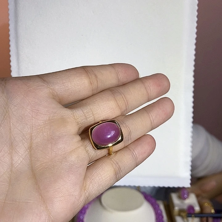 锂辉石紫锂辉高冰收藏级戒指银S925镶嵌