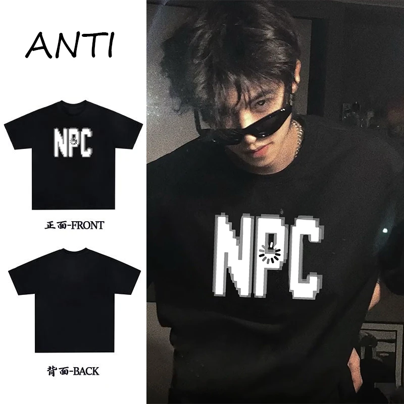 ANTI重磅纯棉高街NPC字母印花宽松休闲百搭圆领短袖T恤男女同款