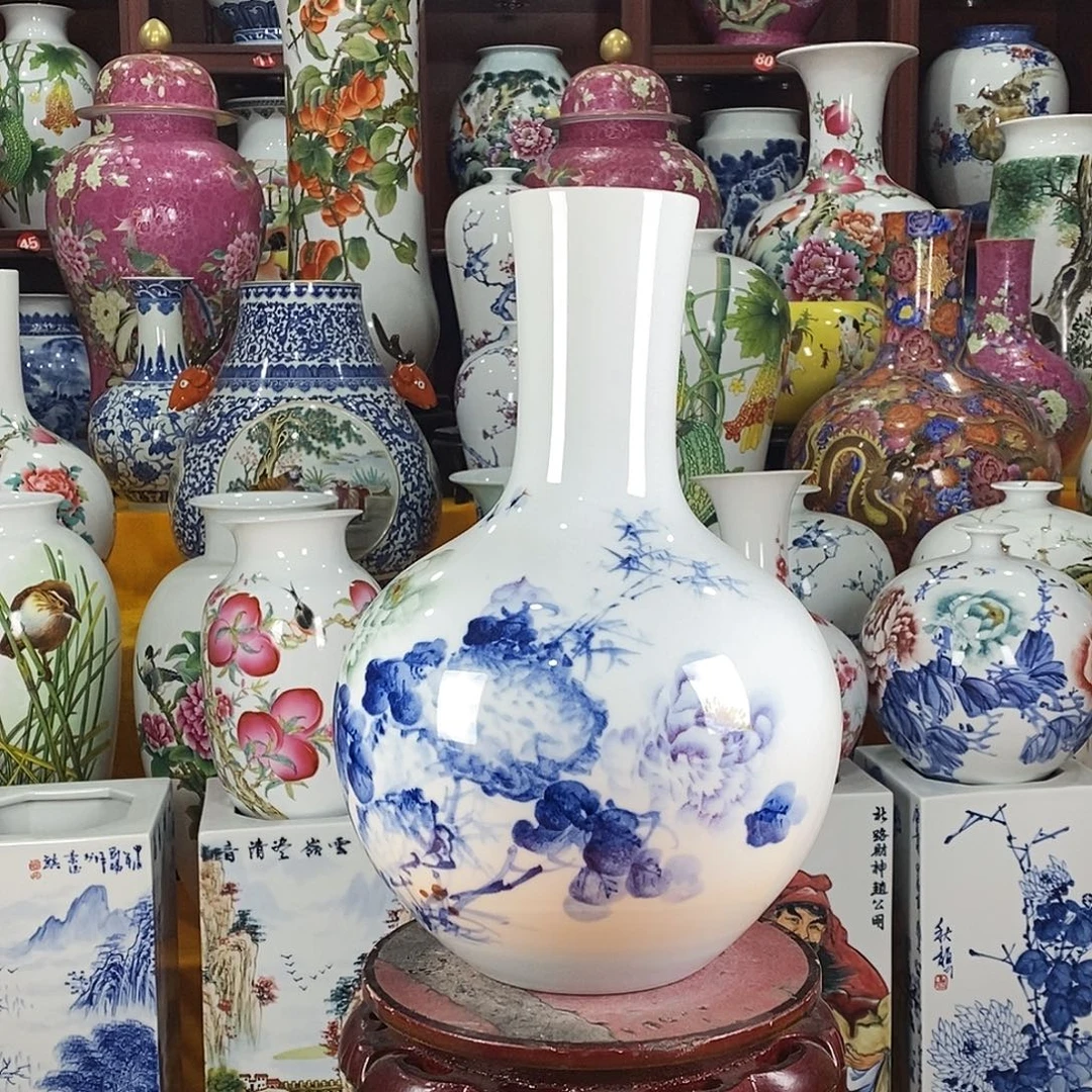 摆件陶景德镇陶瓷天球瓶