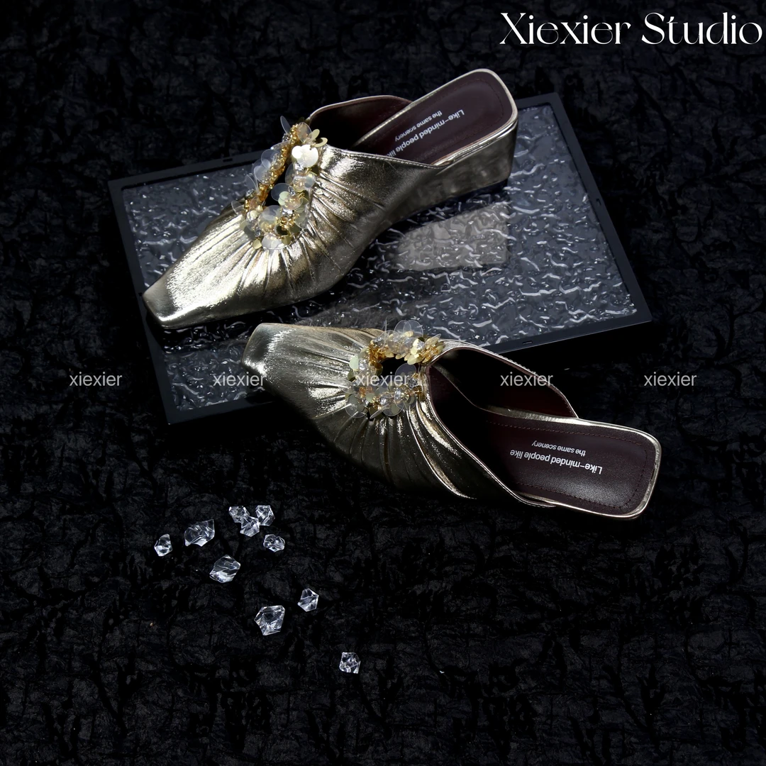 谢喜儿 | 春夏新款闪耀银河方头高跟拖鞋