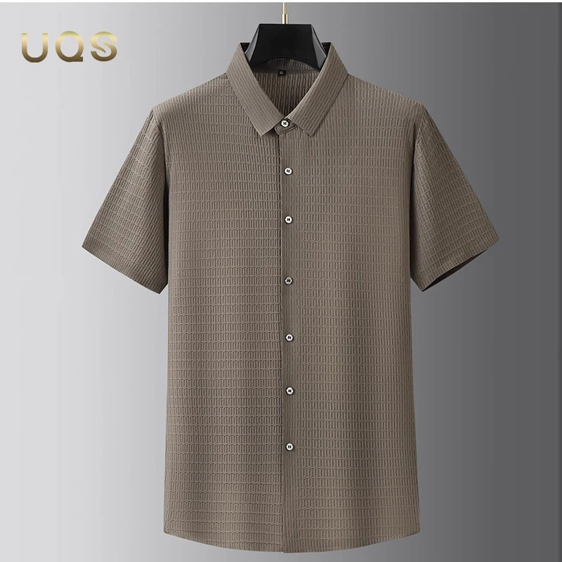 凉感冰丝大码男士夏季衬衫短袖宽松舒适薄款亲肤透气抗皱商务休闲