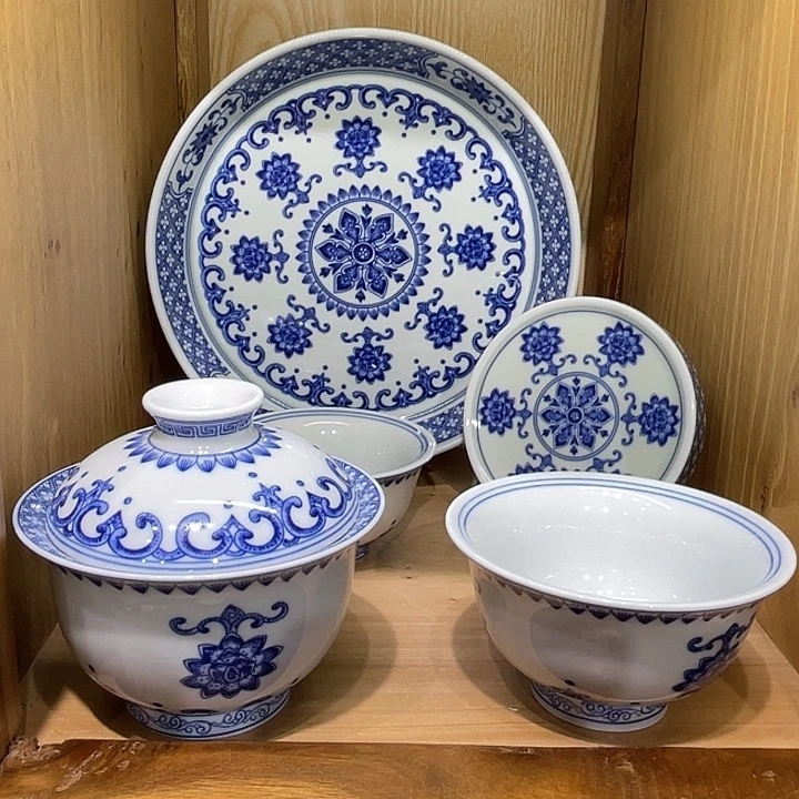 度***༻青花点工宝相5件套
