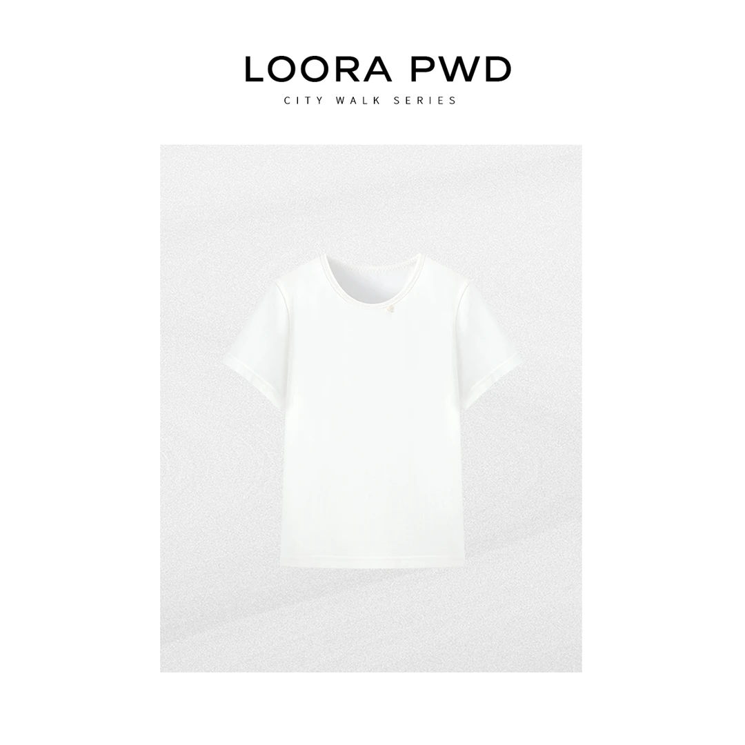 LOORAPWD/罗拉密码【棉】舒适霜米色逸・精致缝边短T恤25CJBZ0030N