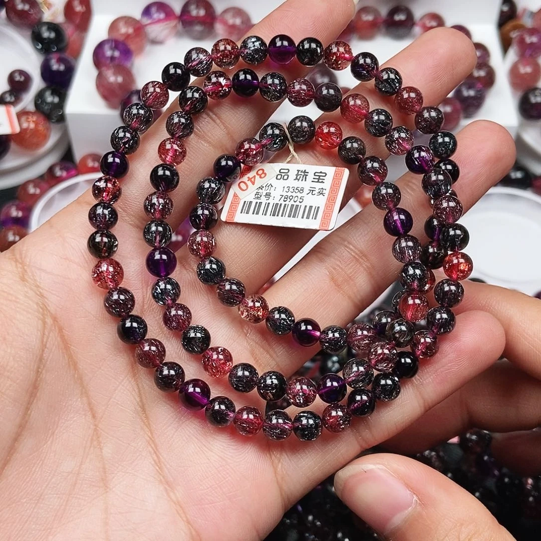 水晶手链未镶嵌黑加仑多圈78905