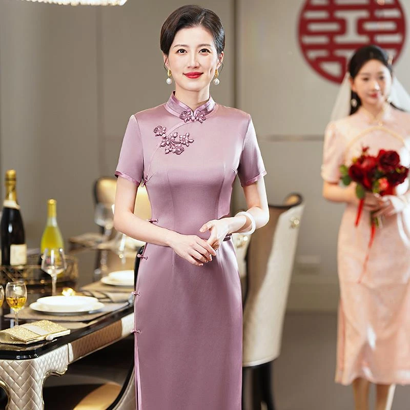 轻奢五一结婚妈妈礼服高端醋酸改良旗袍年轻喜婆婆婚宴装2025新款