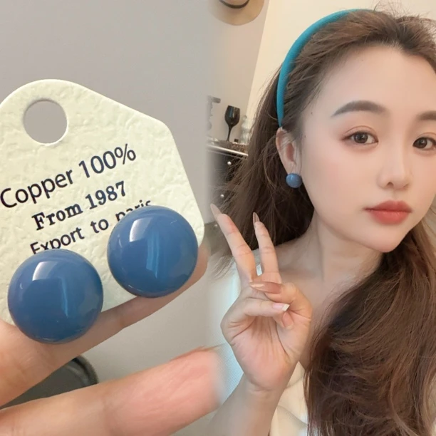 铜合金耳饰 【莫兰色】原创ins配色显白蓝色圆形耳钉耳饰 S101