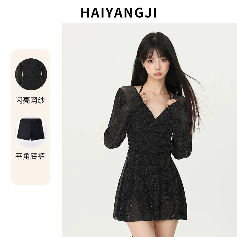 泳衣女款泡温泉高级感2025年新款爆款长袖防晒遮肚显瘦连体游泳装