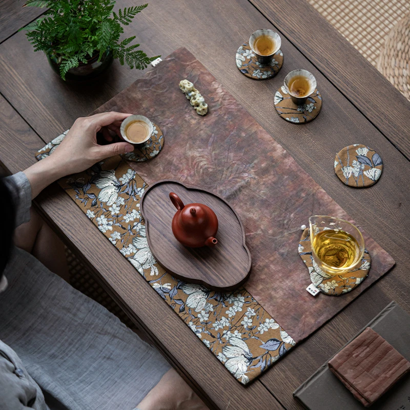 陌堙唐彩纹拼接干泡席玉兰花茶席茶桌垫家用干泡垫子主人席茶布垫