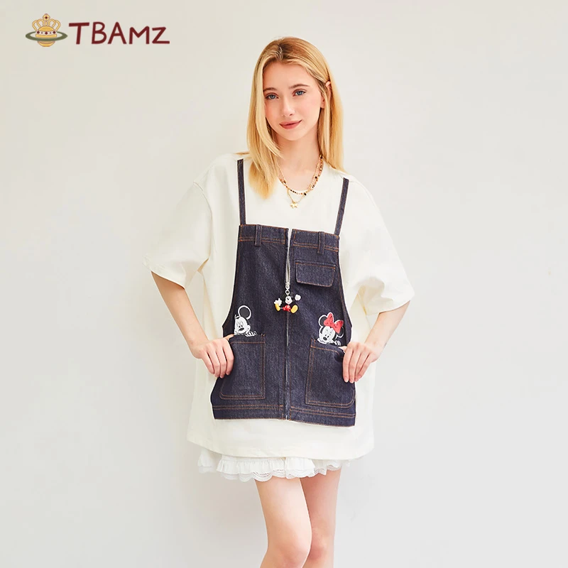 TBAMZ 米奇印花丹宁牛仔假两件吊带T恤 7225T205