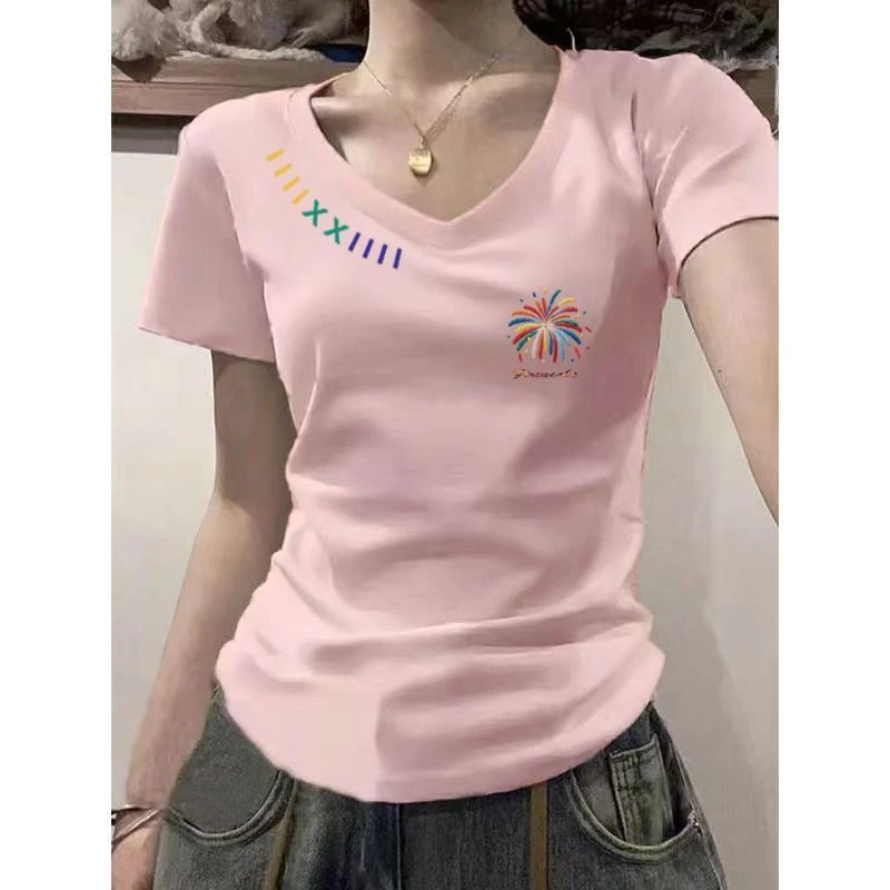 修身型薄款套头V领学院ins打底衫夏季短款休闲小众修身显瘦上衣