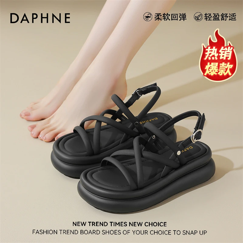 达芙妮罗马凉鞋女夏2025年新款网红超火百搭不累脚软底厚底沙滩鞋