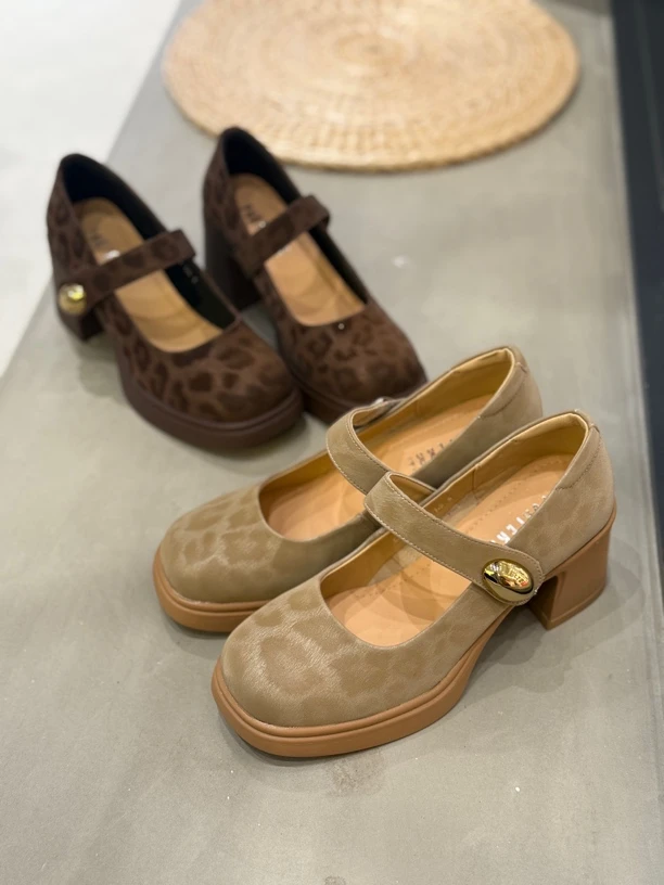 乐福鞋英伦风玛丽珍鞋复古风复古皮鞋女鞋高跟豹纹 0694-650