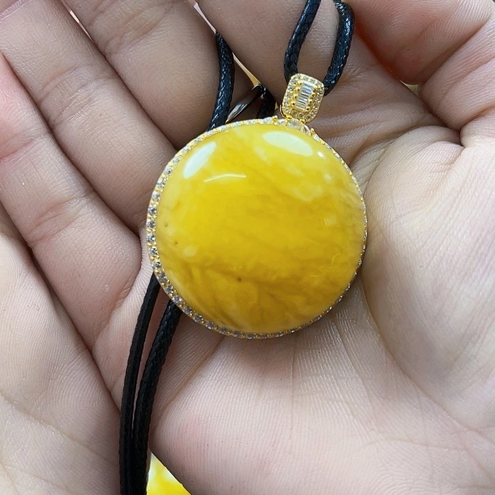 蜜蜡银S925镶嵌裸石吊坠