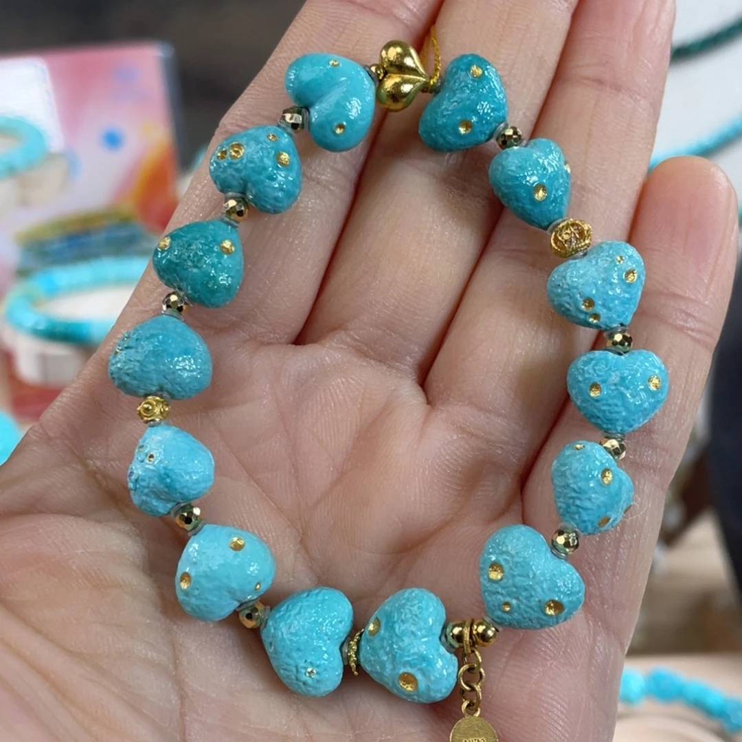 绿松石未镶嵌套链爱心屁桃k金设计款