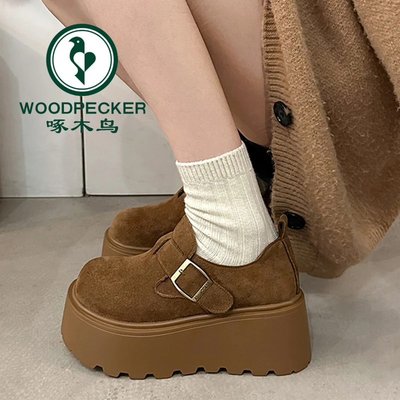啄木鸟厚底增高勃肯鞋2025年春季新款一脚蹬乐福鞋小个子深口女鞋