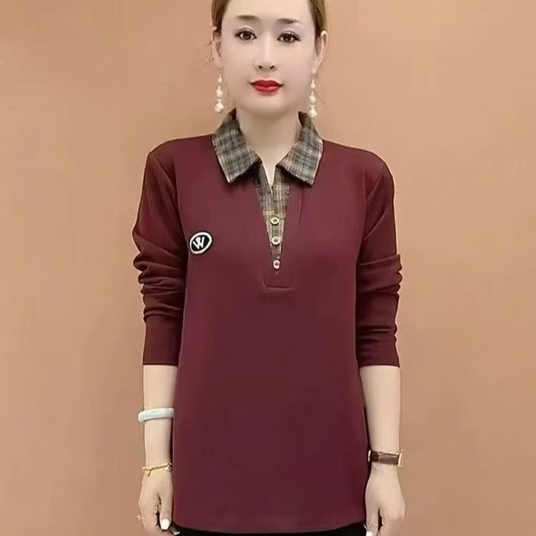 秋季新款时尚妈妈装方领时尚大码洋气印花遮肚显瘦长袖假两件小衫