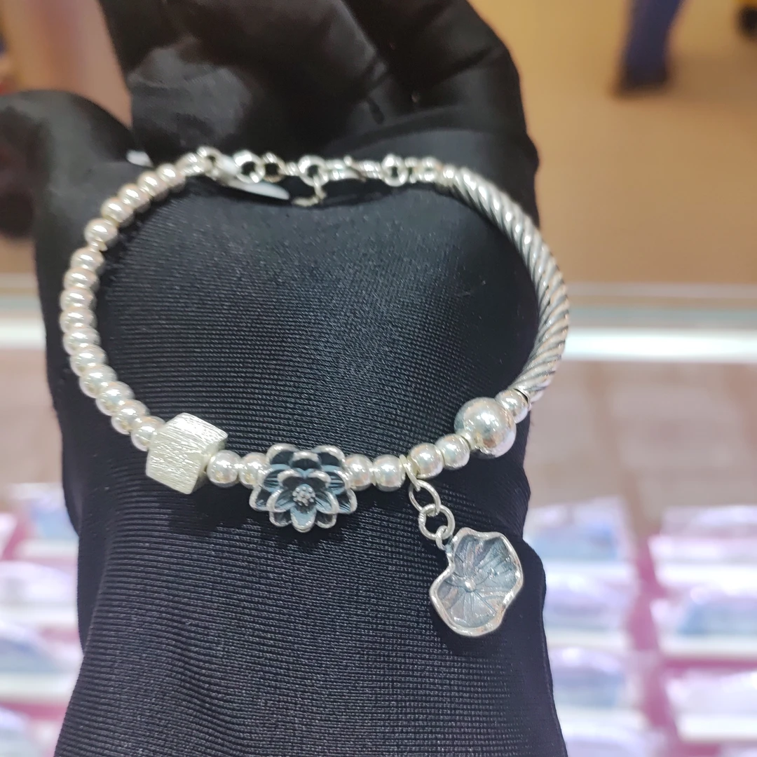 足银手镯 镶嵌素款百搭编织银色珠宝通用原创设计气质纯手工复古