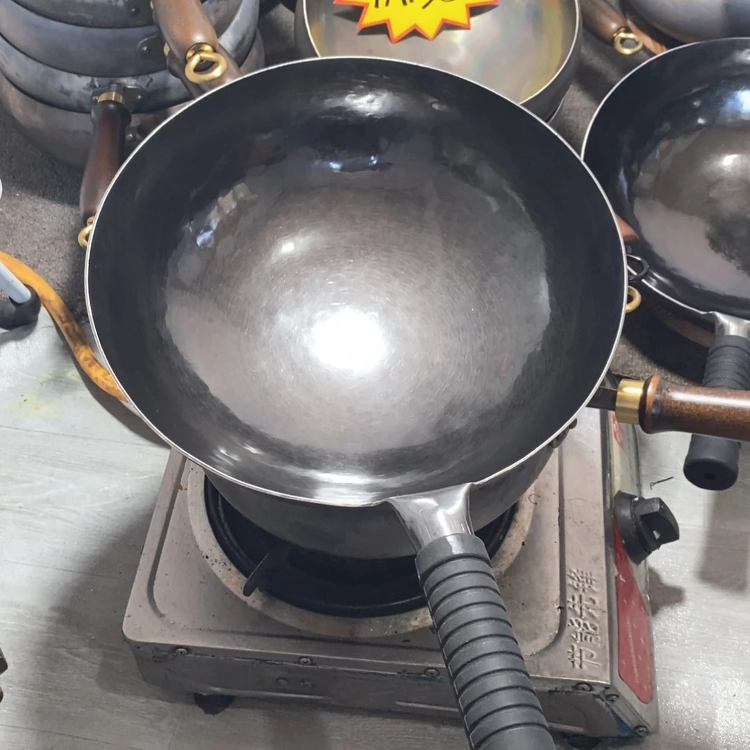 纯铁我**角高端条锤镜面炒锅32厘米