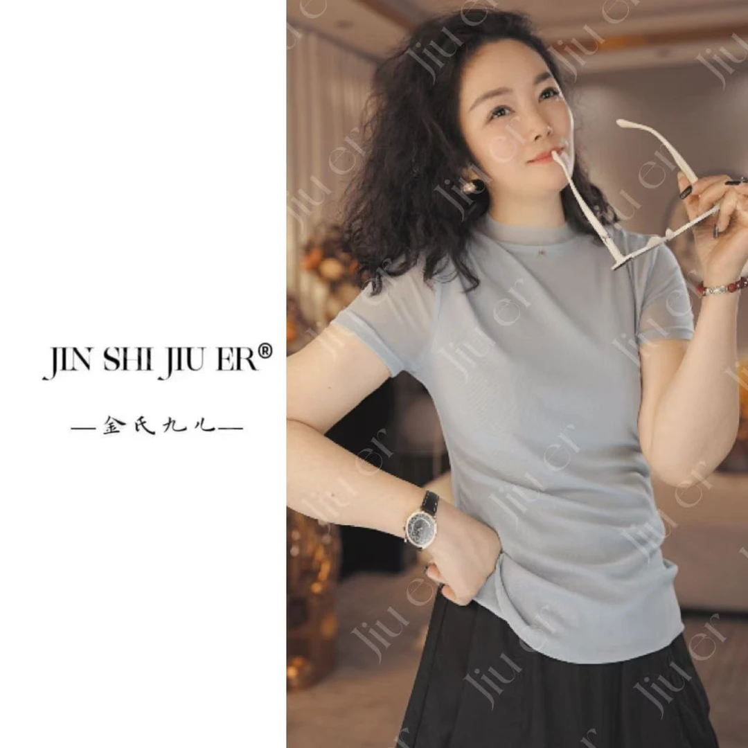 JIUER欧若风[精致女人]打底短袖网纱小衫 显瘦纯色夏早秋洋气2706