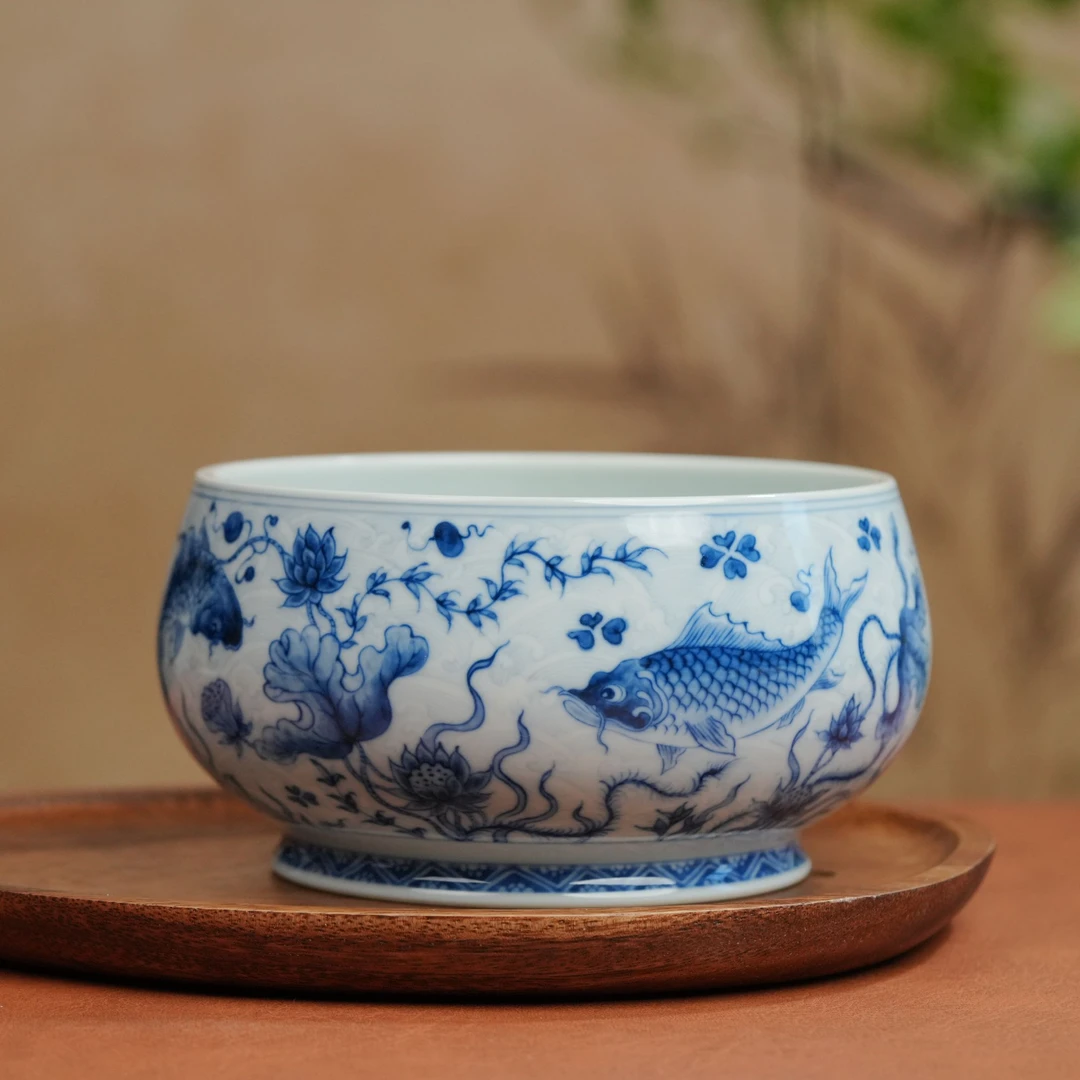 望月怀古鱼藻纹水洗WYHG058