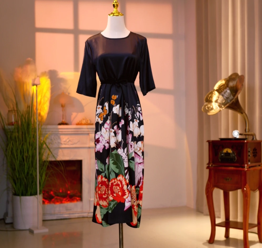 桑蚕丝高定时尚气质减龄优雅夏季连衣裙250068