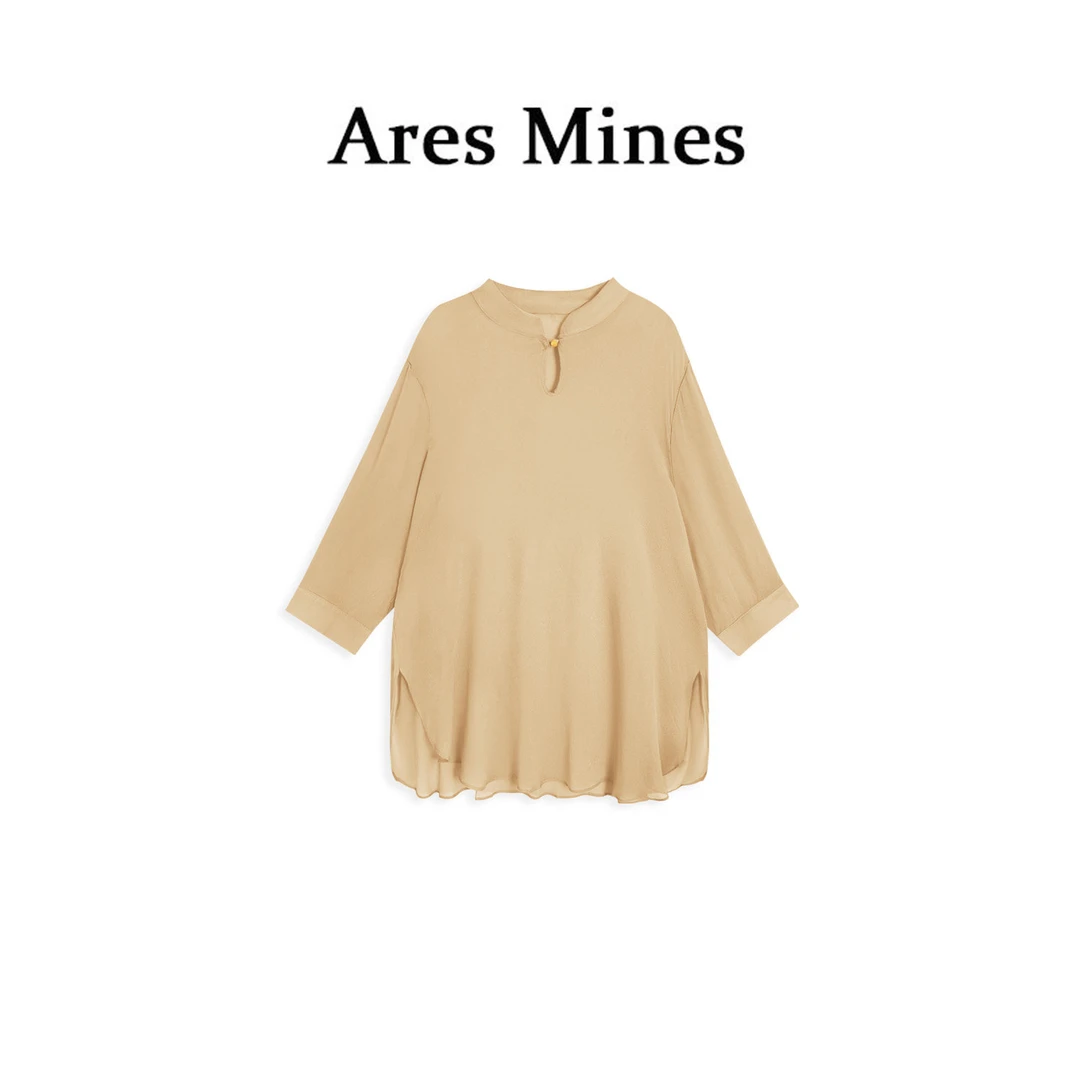 【盛朗熙Ares Mines】沙丘碎影 新中式清透凉感亨利领七分袖衬衫