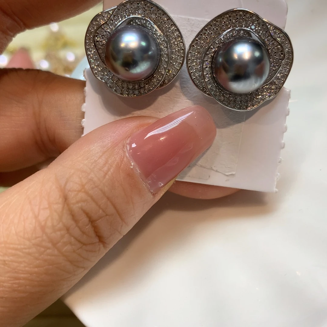 海水珍珠耳饰银S925镶嵌