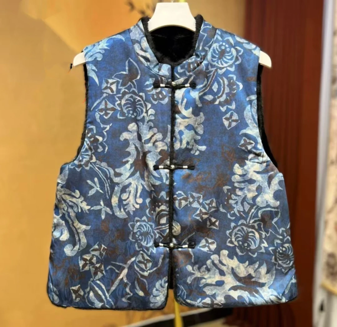 （双面双穿）新中式香云老料拼接雪兰貂气质百搭马甲