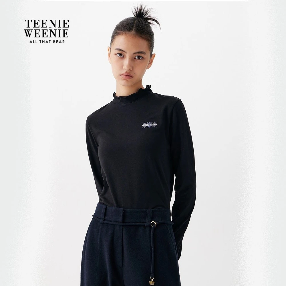 TeenieWeenie小熊女装长袖T恤25秋新荷叶边少女上衣TTLA258TCAK