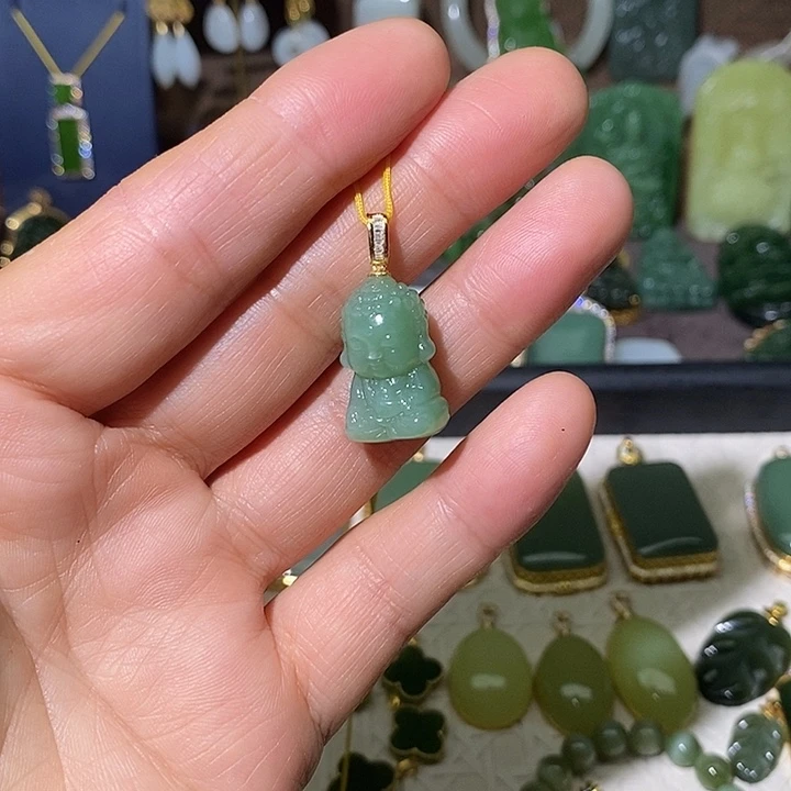 和田玉（碧玉）银S925镶嵌吊坠(不含链)
