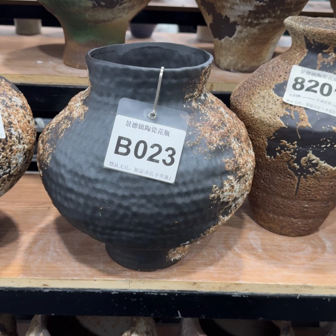 十***）摆件景德镇高温花瓶编码b023高30口14默认无孔