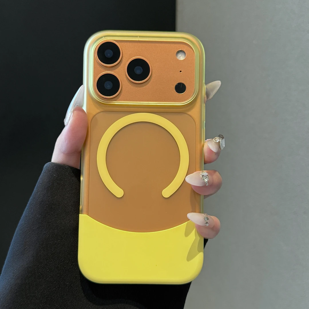 适用于苹果17promax手机壳大孔透明磁吸磨砂拼接iPhone男女款情侣