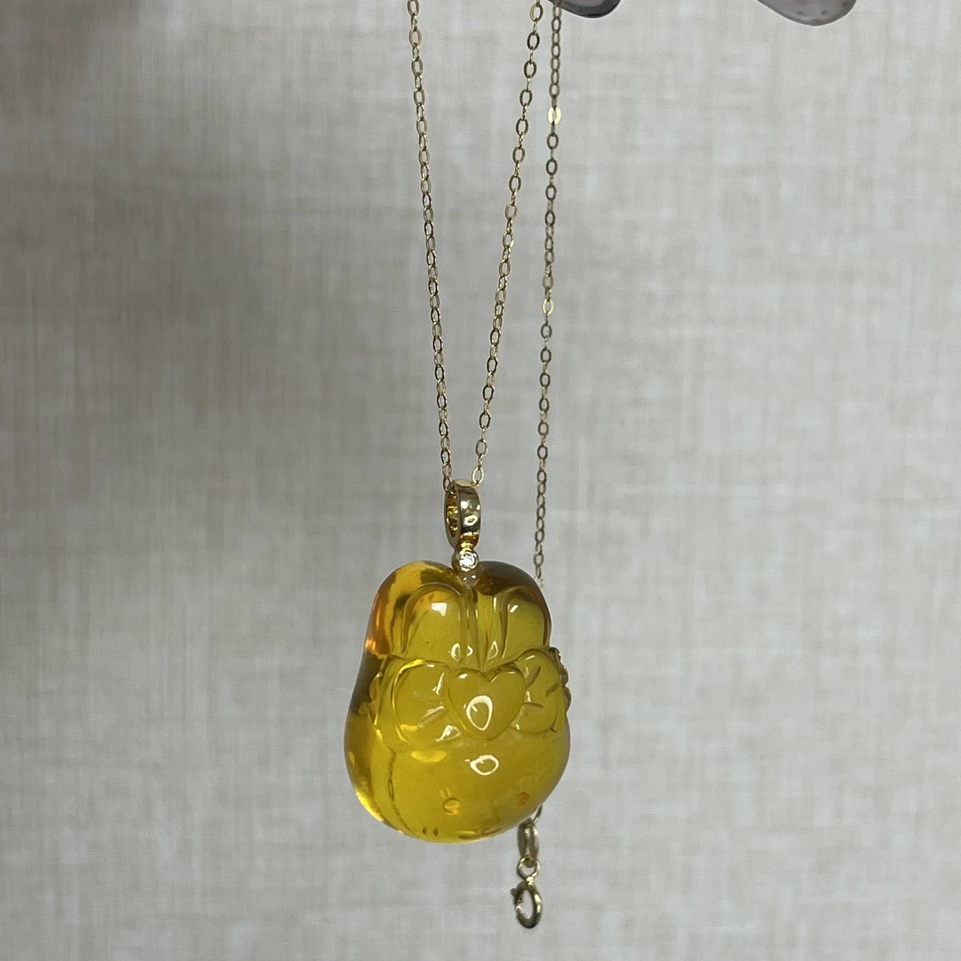 金珀米菲兔S925银镀金宝石吊坠轻奢精致小众锁骨项链