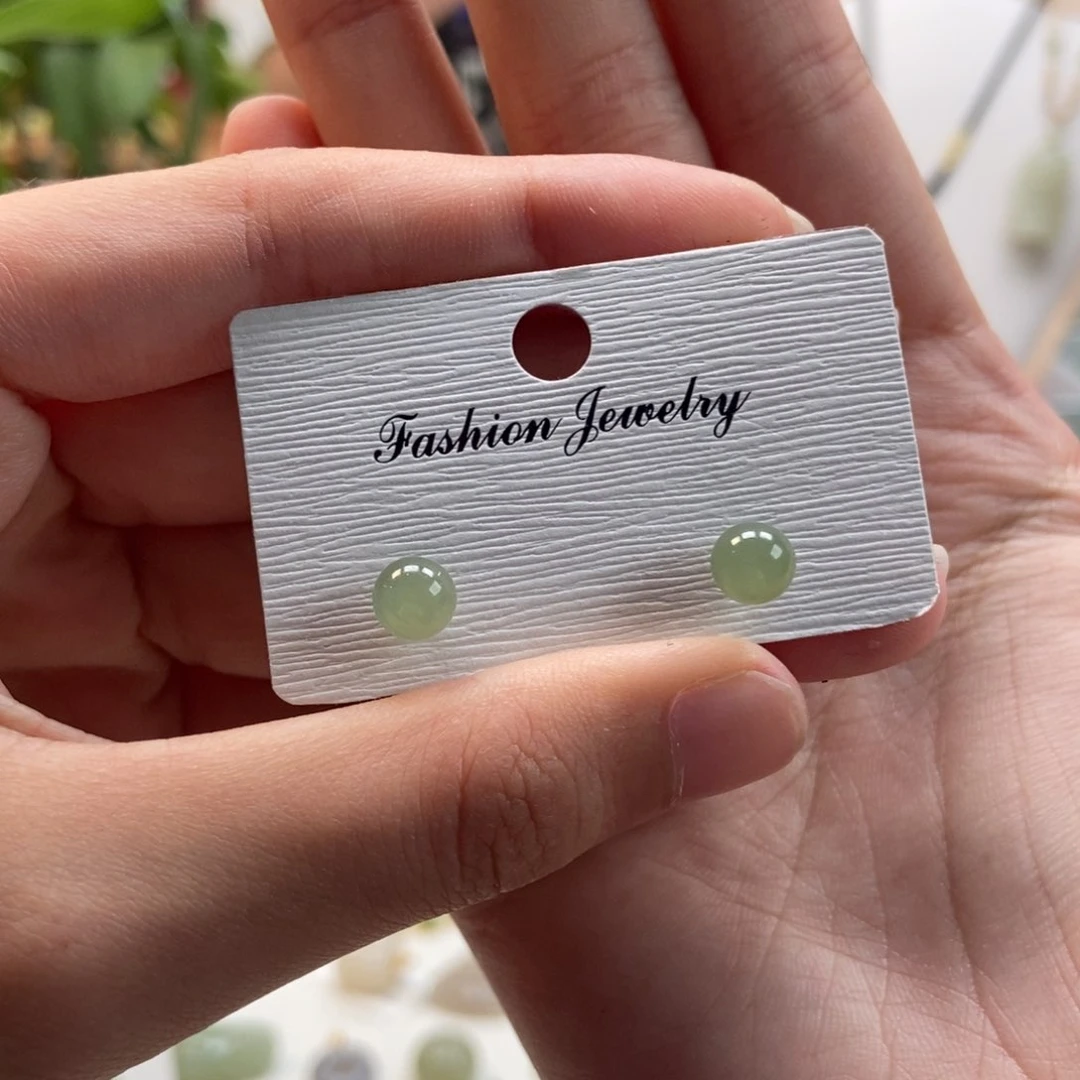 和田玉银S925镶嵌耳饰卡六冰晴绿