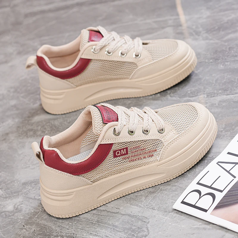 【网面透气】春夏新款小白鞋百搭厚底增高休闲女鞋透气女女款单鞋