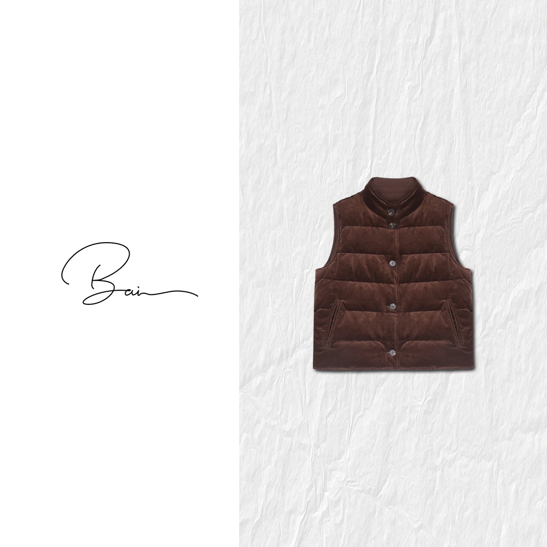 TXB “热可可”进口织染哑光复古灯芯绒95白鹅绒羽绒马甲XB-7803