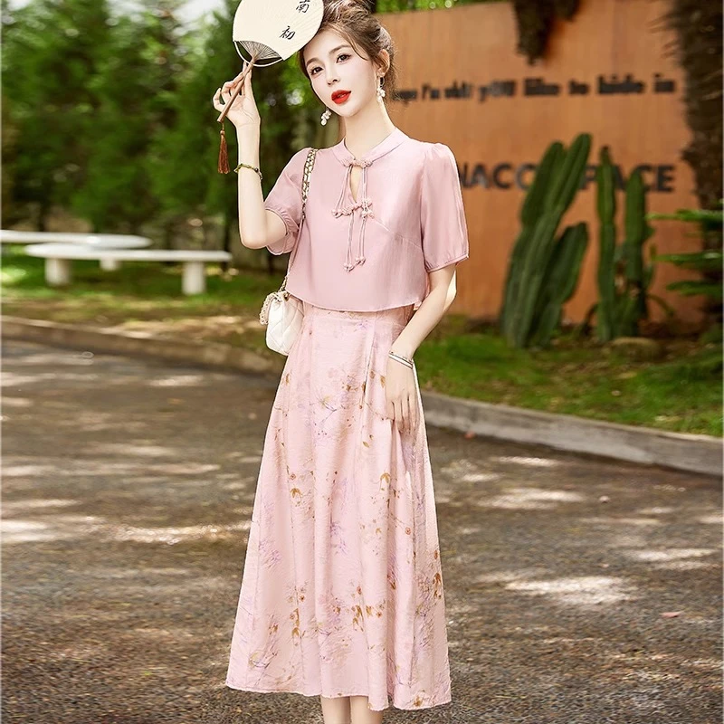 两件套连衣裙夏季2025新款高级感气质新中式国风改良旗袍套装裙子