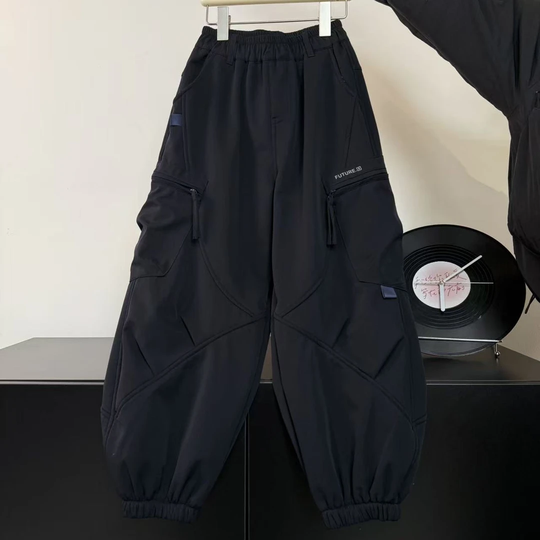 81013儿童裤子秋冬新款加绒休闲裤大口袋男女童装宽松长裤子