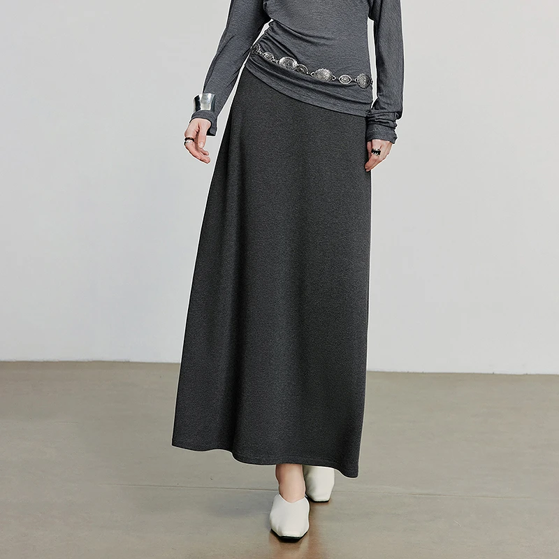 【琥珀流光】初语纯色A字半身裙2025秋季新慵懒淡人风抓毛极简长裙