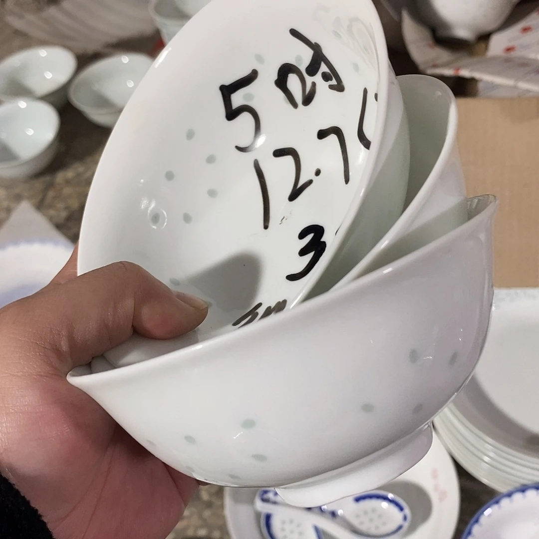 摆件白泥5寸高温玲珑瓷碗3支