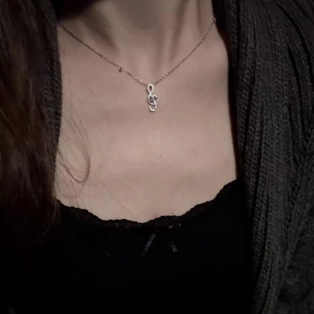 925银合成锆石银制品 6595纯银音符项链