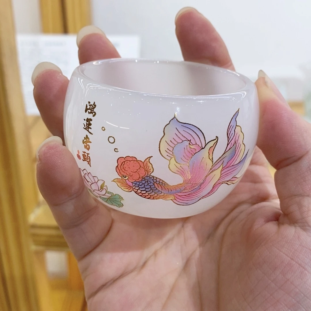 陪***出手工艺品琉璃新款白鱼客杯2个