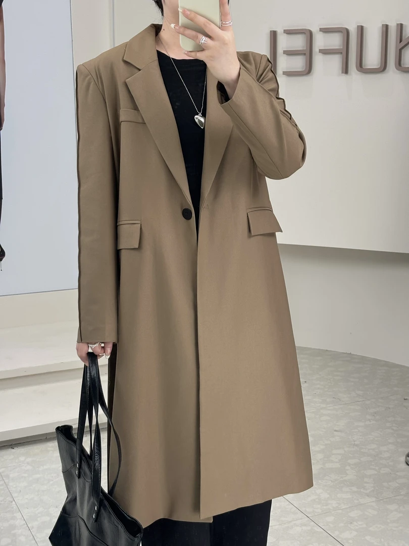 美国新款高级感炸街西装外套女中长款春秋新款气质英伦风