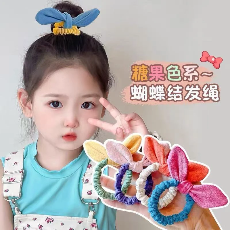 儿童兔耳朵蝴蝶结发圈扎高马尾皮筋头绳小女孩不伤发可爱发圈发饰
