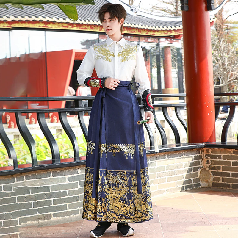 帅气龙纹织金马面裙男女新款大码汉服新中式立领上衣学生班服套装