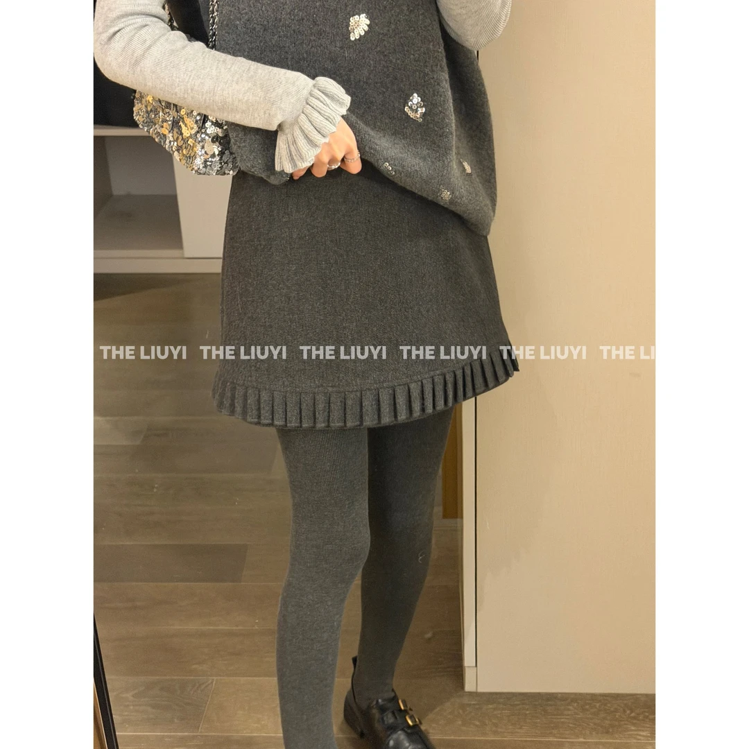 【LIUYI】冬季毛呢木耳边百搭高腰半身裙512193