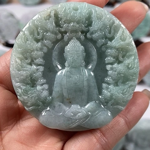 翡翠颈饰未镶嵌九龙大日如来福利两面工福利