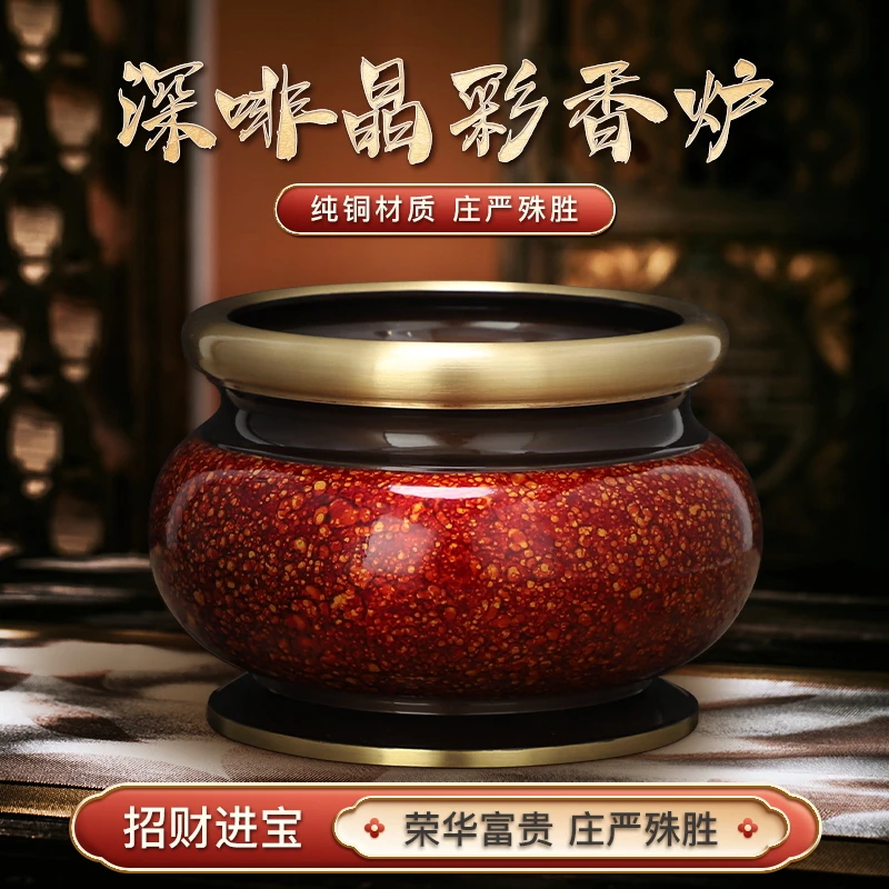 纯铜香炉家用供佛烧香祈福上香客厅佛堂寺庙佛前黄铜香炉大气摆件